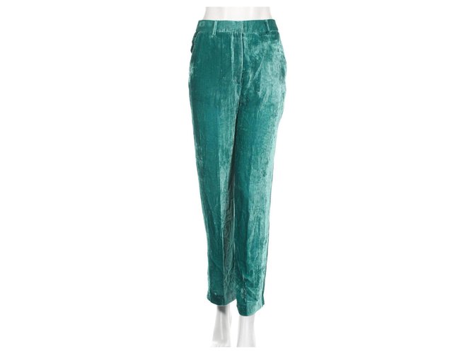 The Kooples Pants, leggings Green Silk Velvet Viscose  ref.250095