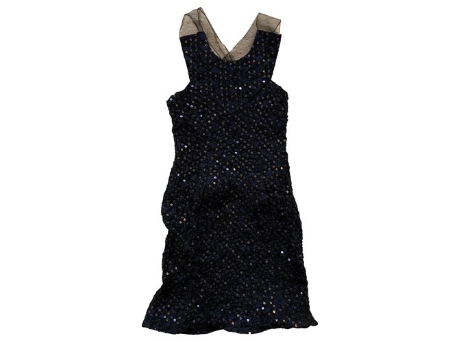 Giorgio Armani Navy blu embroidered sequins dress Navy blue Synthetic  ref.250199