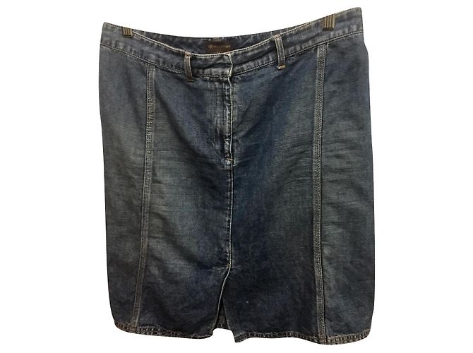 Saia jeans Mulberry de algodão e linho Azul