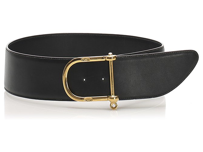 Cintura in pelle nera con morsetto Gucci Nero Metallo Vitello simile a un vitello  ref.250345