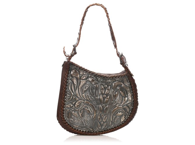 Fendi Embossed Leather Shoulder Bag - Brown