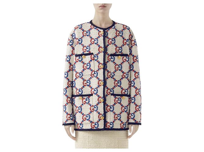 Brandneue Gucci Authentic GG Jacquard Tweed Jacke Weiß