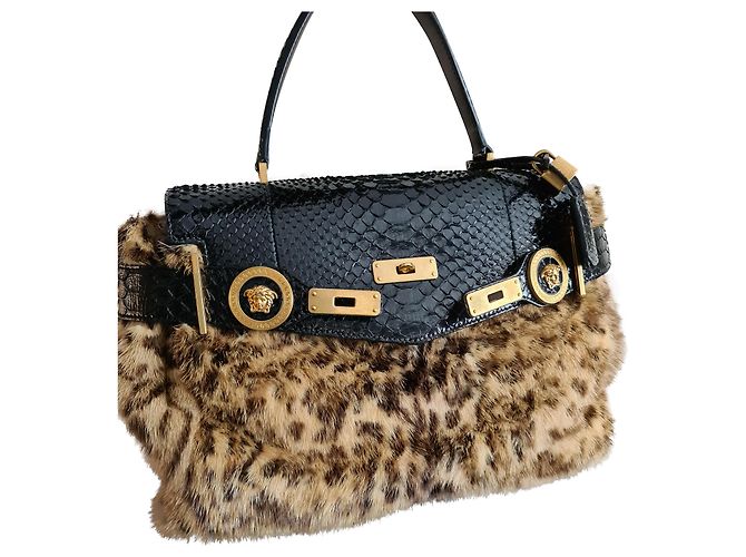 Versace Medusa Nerzfell mit exotischer Python-Handtasche Bronze 