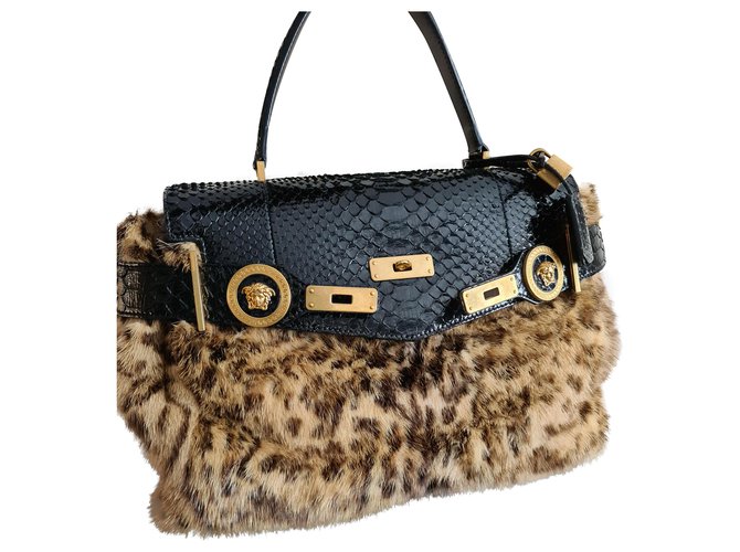 Versace Medusa Mink Fur with Exotic Python handbag Bronze  ref.250645