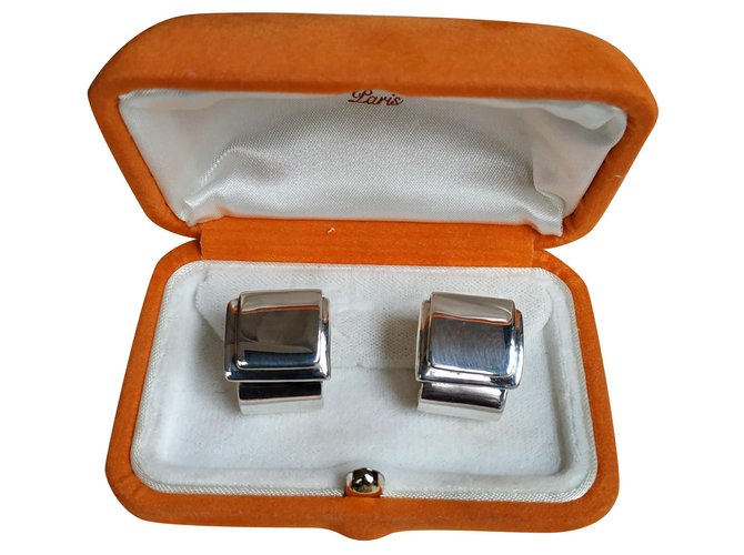 Hermès clip earrings Silvery Silver  ref.250665