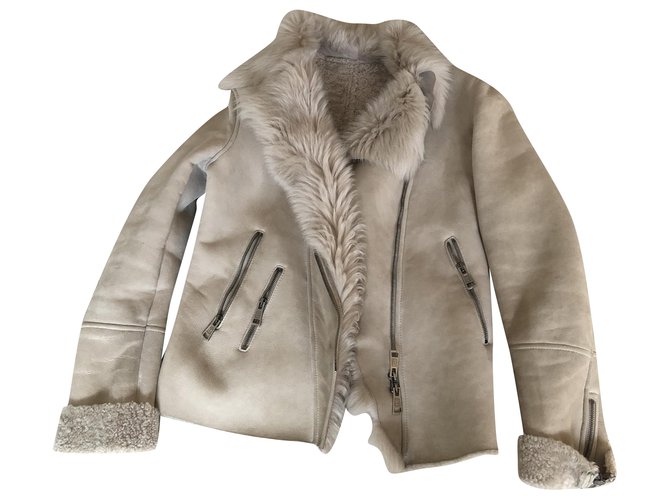 Ventcouvert Beige leather and fur jacket  ref.250671