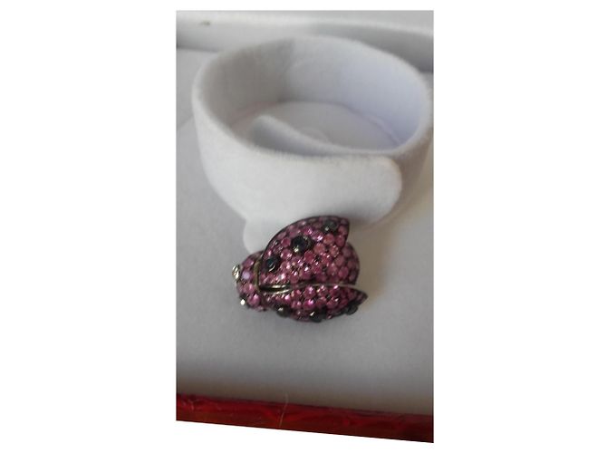 Autre Marque White gold insect brooch with pink sapphires