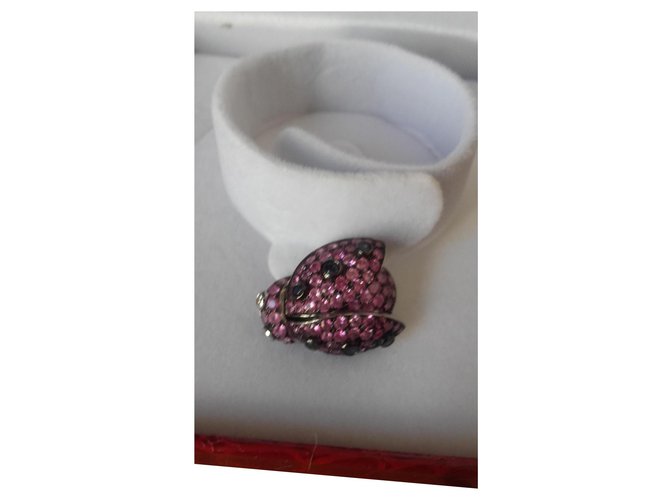 Autre Marque White gold insect brooch with pink sapphires  ref.250672