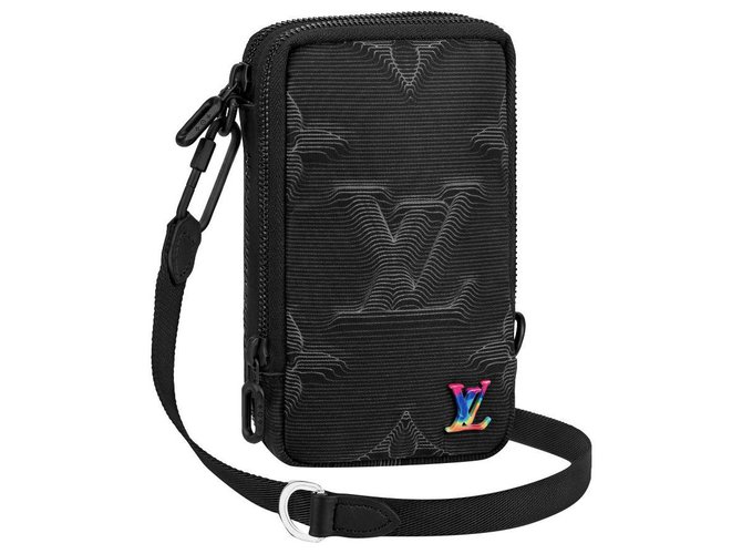 Louis Vuitton LV lined phone pouch 2025 Black Nylon  ref.250689