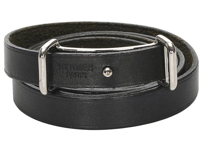 Hermès Hermes Black Leather Bracelet Metal Pony-style calfskin  ref.250757