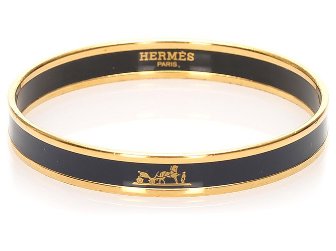 Hermès Hermes Black Emaille Armreif Schwarz Golden Metall  ref.250827