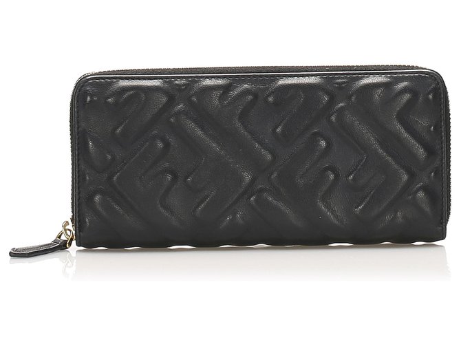 Fendi Black Zucca Leather Zip Wallet Pony-style calfskin  ref.250839