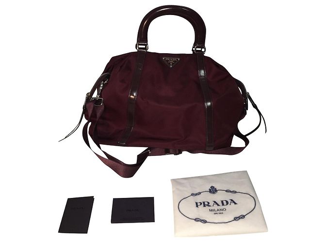 Sac Cabas Prada Rouge Foncé Toile Bordeaux
