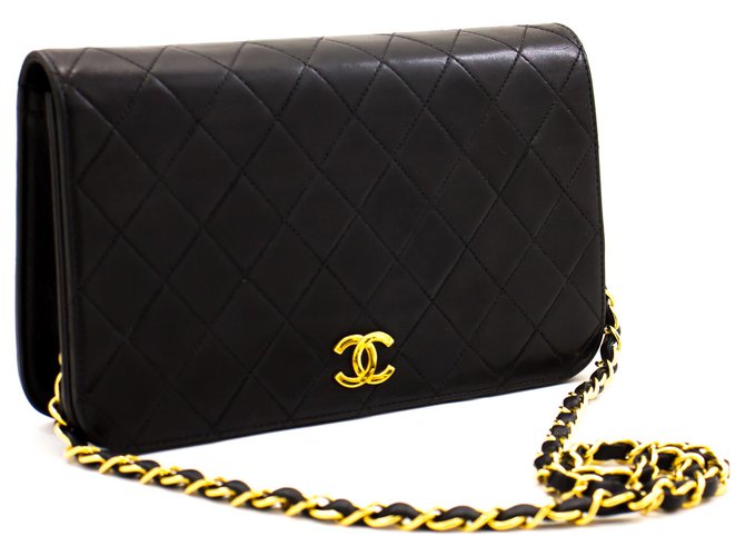 CHANEL Full Flap Chain Shoulder Bag Clutch Black Quilted Lambskin Leather  ref.251034