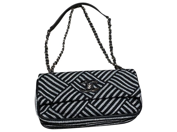Chanel Handbags Black Silvery Cloth  ref.251066