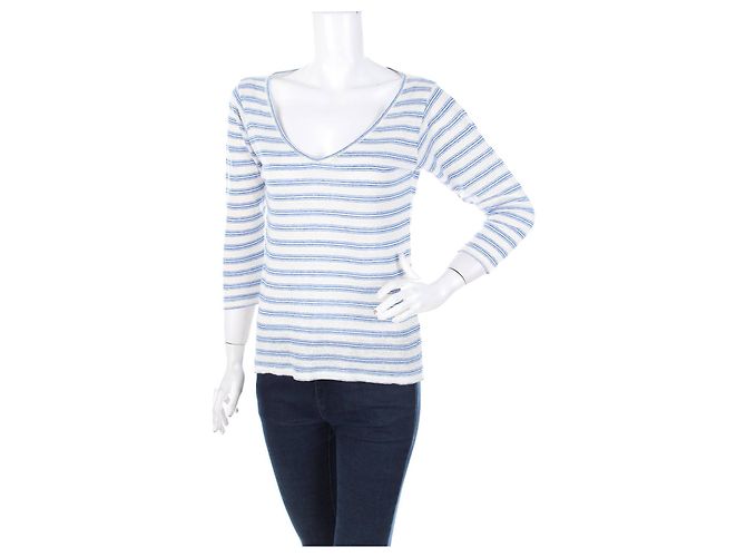 Blusa Filippa K a righe blu e bianche in lino Bianco