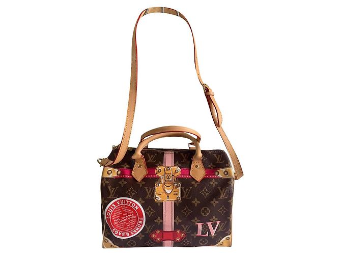 Speedy Baú de verão rápido da Louis Vuitton Marrom Rosa Vermelho Dourado