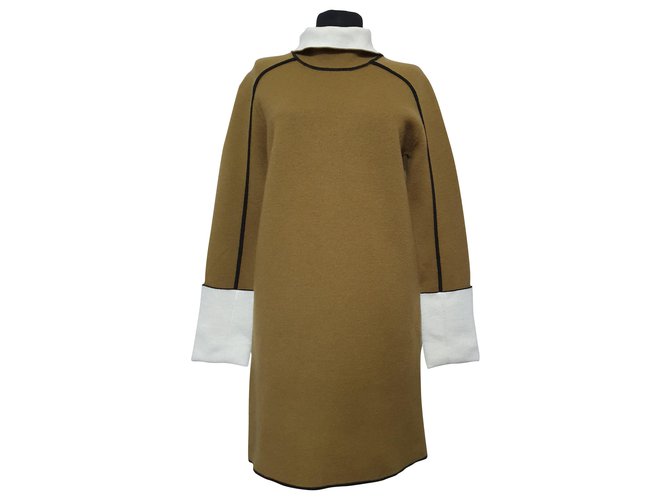 Céline Robes Polyester Laine Polyamide Moutarde  ref.251369