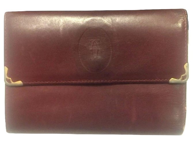 CARTIER vintage portefeuille-portemonnaie Cuir Bordeaux  ref.251386