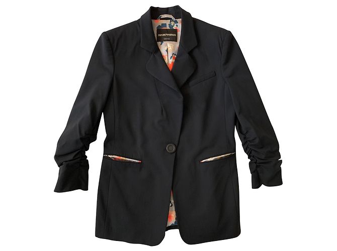 Emporio Armani '80s schwarze Wollblazerjacke