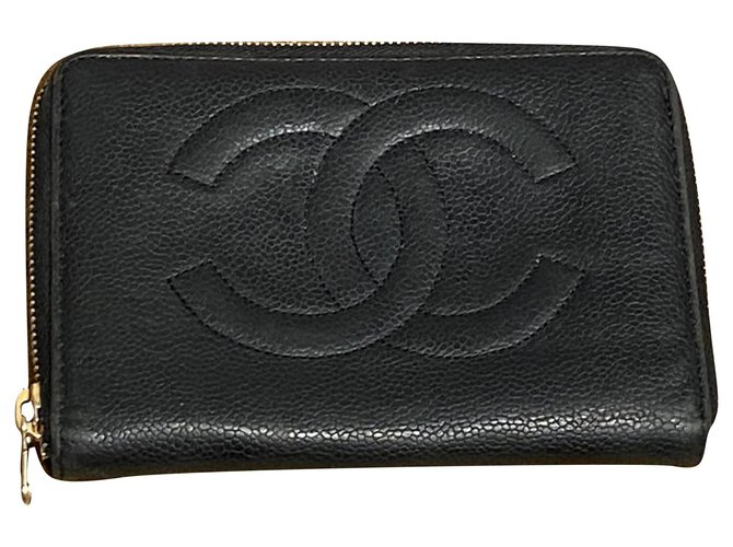 Chanel carteiras Preto Couro  ref.251415