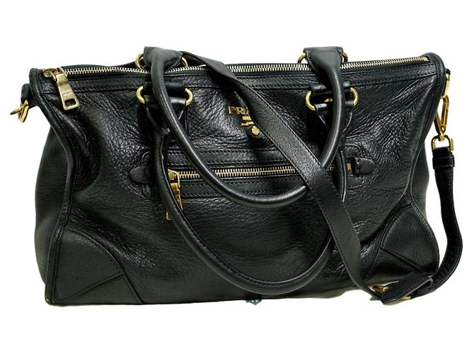 PRADA Bauletto Borsa in Pelle Vitello Daino Nera