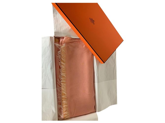 Estola Hermès de seda laranja com logomarca H