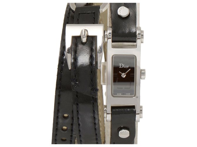 Dior Black Dior 66 orologio Nero Argento Pelle Metallo Vitello simile a un vitello  ref.251849