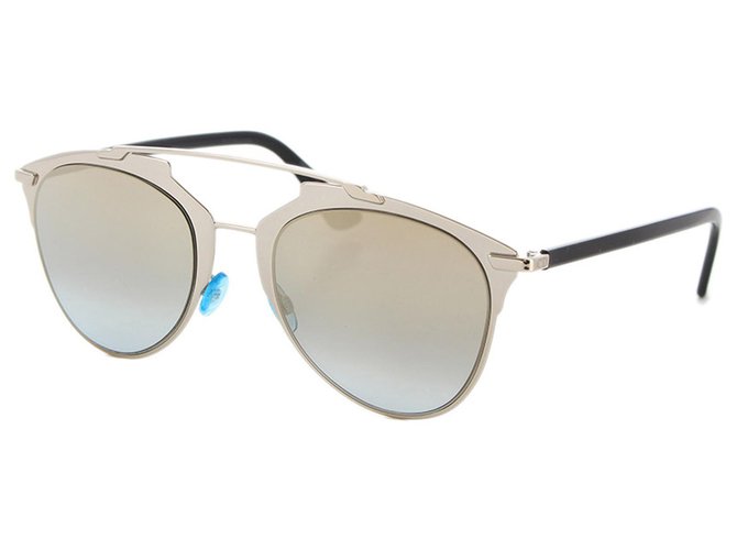 Gafas de sol polarizadas redondas plateadas Dior Plata Plástico  ref.251857