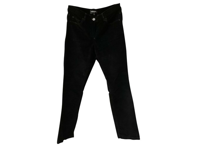 Chanel Pantaloni in velluto con tasca in tweed Nero  ref.251921