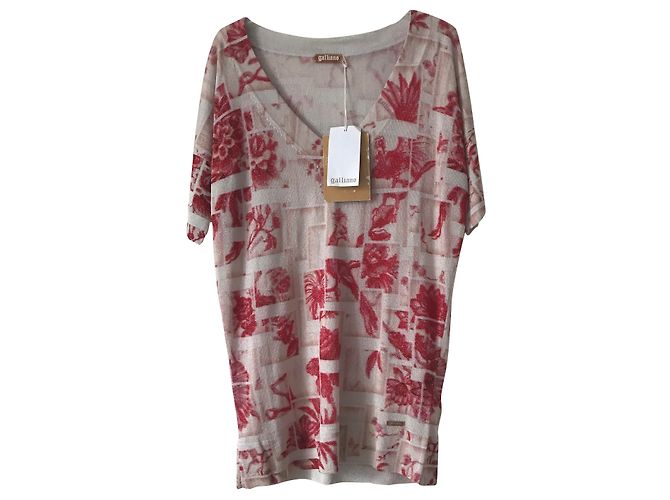 John Galliano XS Kurzarmpullover Rot 