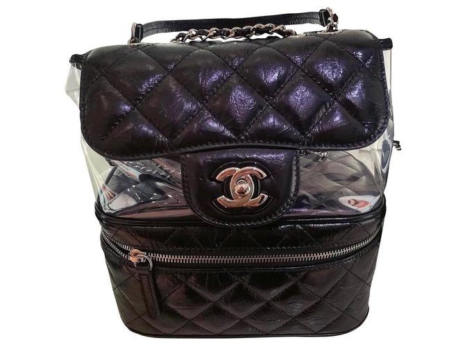 Auth CHANEL Matelasse Pink Clear Leather Vinyl Women's Backpack