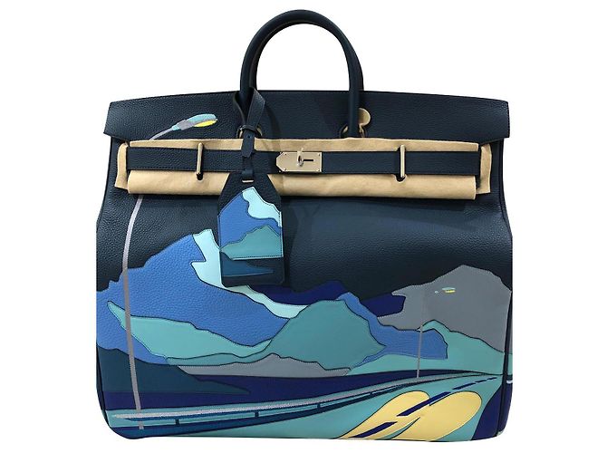 Haut à courroies Hermès Birkin 50 HAC Handtasche Blau Leder