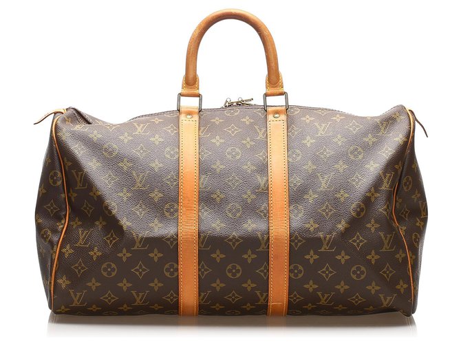 Louis Vuitton Brown Monogram Keepall 45 Leather Cloth  ref.252126