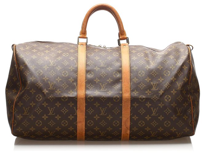 Louis Vuitton Brown Monogram Keepall 55 Leather Cloth  ref.252139