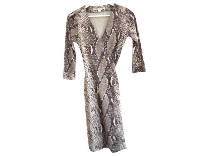 Diane Von Furstenberg New Jeanne Two Wrap Dress Python Print Brown Silk  ref.252251