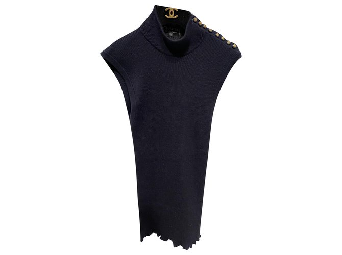 Chanel Knitwear Navy blue Silk Wool  ref.252281