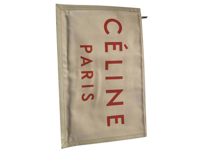 Céline Celine clutch 'made in' Beige Cloth  ref.252302