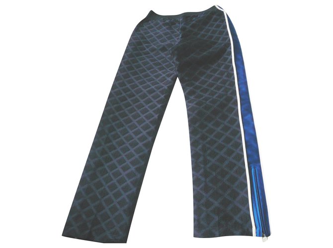 CHANEL Pantalón azul medianoche en relieve y seda negra en el lado T36 Sintético  ref.252554