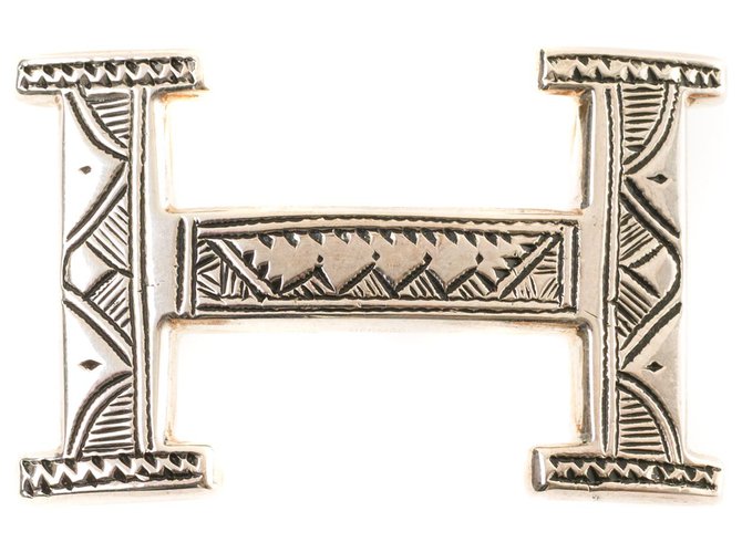 Hebilla de cinturón rara Hermès Touareg en plata maciza  ref.252788