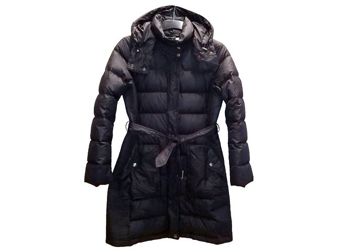 Burberry Brit Mittellanger 'Winterleigh' Black Belted Hooded Quilted Down & Feathers Puffer Coat