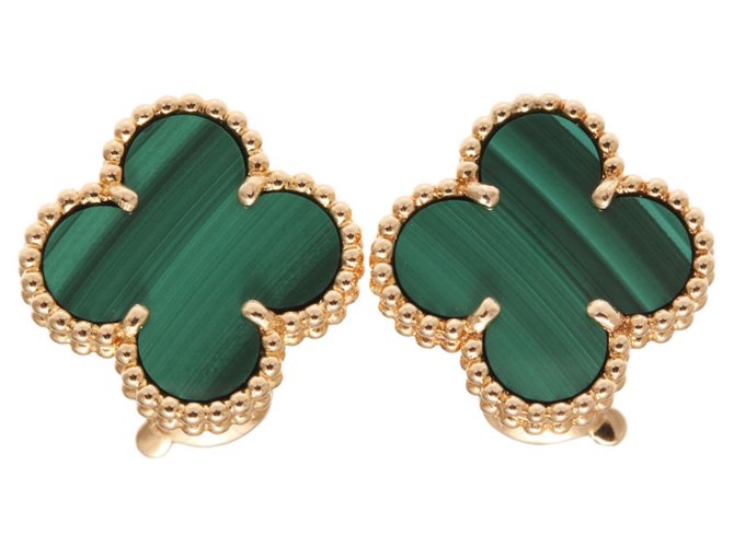 Van Cleef & Arpels Van Ceef et Arpels 18Boucles d'oreilles K Yelow Gold Malachite Alhambra Or jaune Vert Jaune  ref.252870