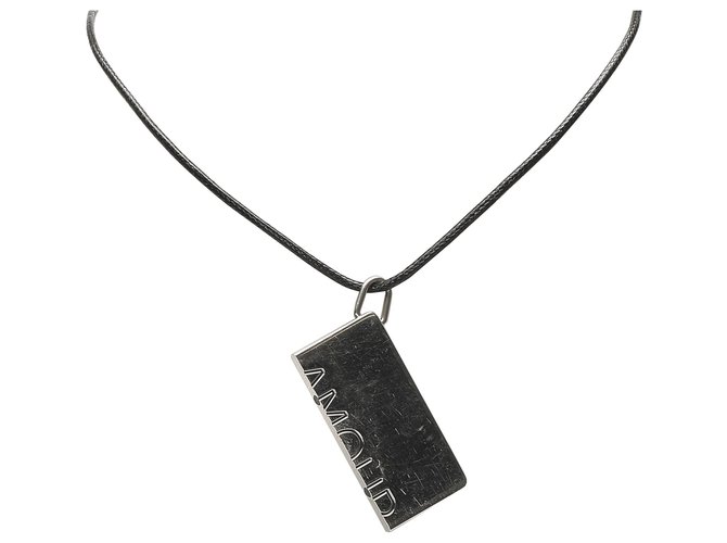Hermès Collar de placa de par de plata Hermes Negro Metal  ref.252979