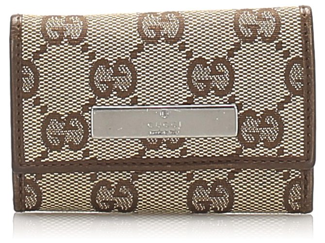 Porte-clés en toile Gucci marron GG Cuir Veau façon poulain Tissu  ref.252985