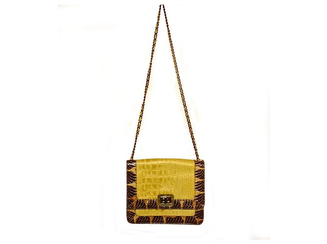 Ledertasche mit Alligator-Print von Angel Jackson Gelb
