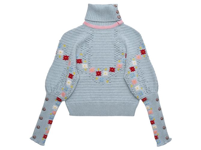 Chanel $4100 Pull en cachemire Runway Multicolore Bleu clair