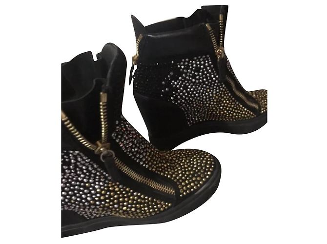 Giuseppe Zanotti High Top Sneaker Leder Schwarz Silber Golden