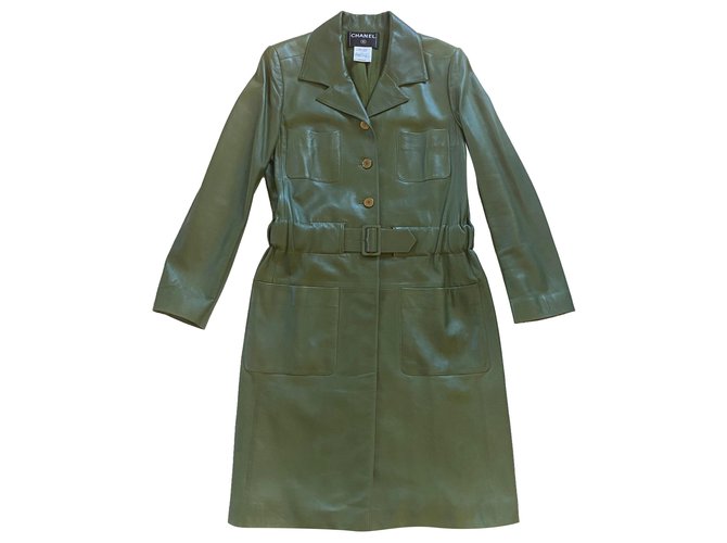 Chanel Coats, Outerwear Green Leather  ref.253086