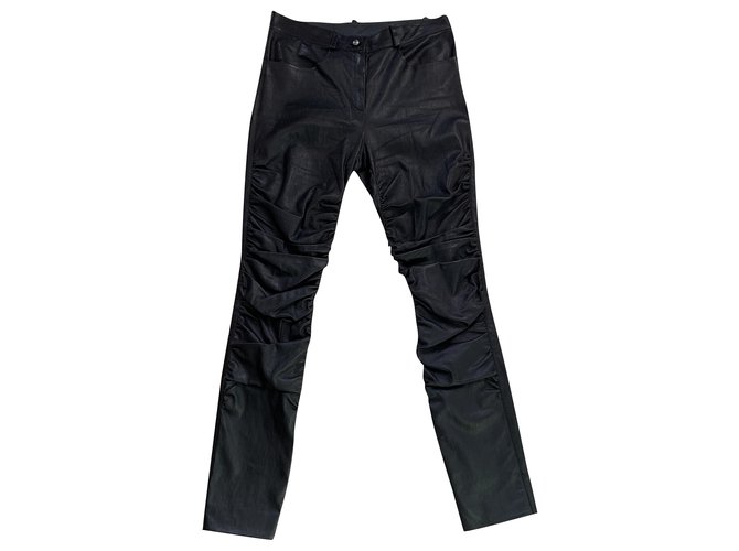 Chanel Pantalones, polainas Negro Piel de cordero  ref.253118