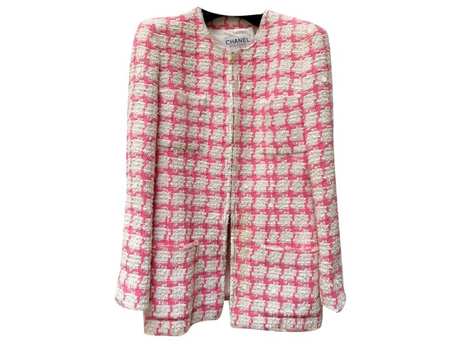 Chanel Parade jacket 95 Claudia schiffer Pink White Beige Tweed  ref.253125